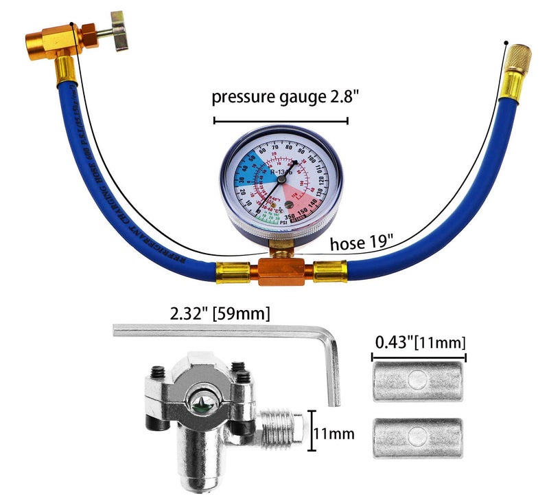 BeadChica R134a Refrigerant Recharge Hose Kit with BPV31 Piercing Valve for Bullet,Charging Hose Refrigerant Can Tap with Gauge,R134a can to R-12/R-22 port - Image 2